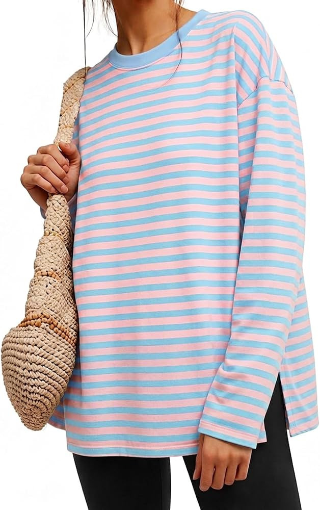 Womens Oversized Long Sleeve Shirts Casual Fall Tops Loose Fit Basic Tees | Amazon (US)