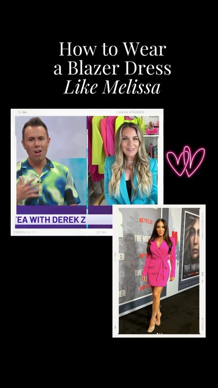 Melissa Gorga’s Pink Blazer Dress is from Envy by MG / Shop additional stock and looks for less