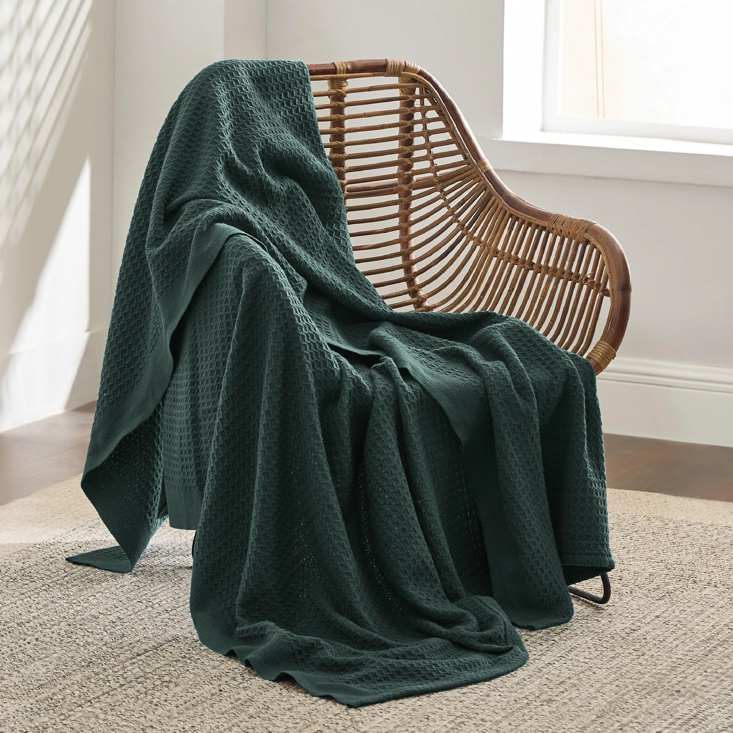 Essential Collection Bedsure 406gsm 100% Cotton Blanket Breathable Waffle Weave Throw Blanket Gen... | Wayfair North America
