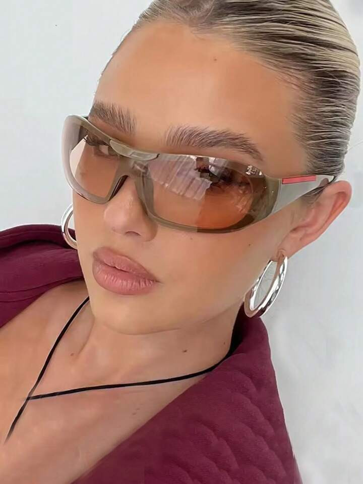 1pcY2K Wraparound Style Fashion Glasses, Millennium Future Style, European And American Glasses, Integrated Personalized Glasses For Summer Beach Vacation,Outdoor,Travel | SHEIN