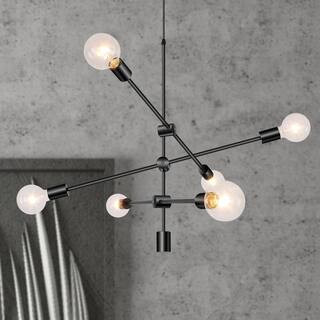 YANSUN 6-Light Black Unique Modern Linear Chandelier Pendant-H-DZ010(N1) - The Home Depot | The Home Depot