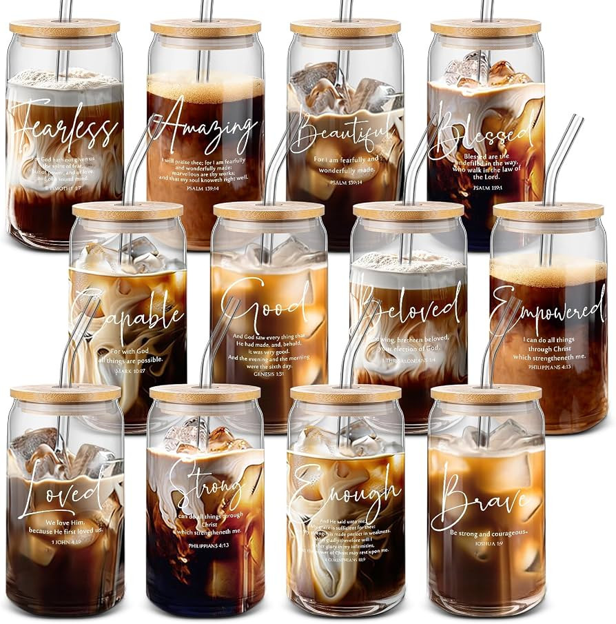 Funnymoom 12 Pcs Christian Bible Glass Cup Gift Bulk for Women Men, Classic | Amazon (US)