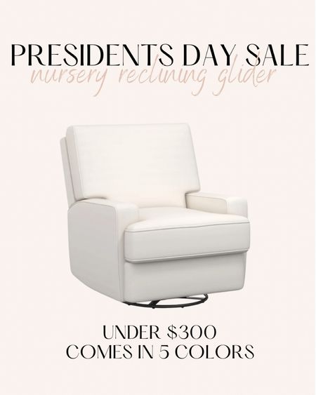 Have & LOVE this nursery reclining glider chair! It is on sale for Presidents’ Day for under $300 and comes in 5 different colors. 

#LTKhome #LTKbaby #LTKfamily