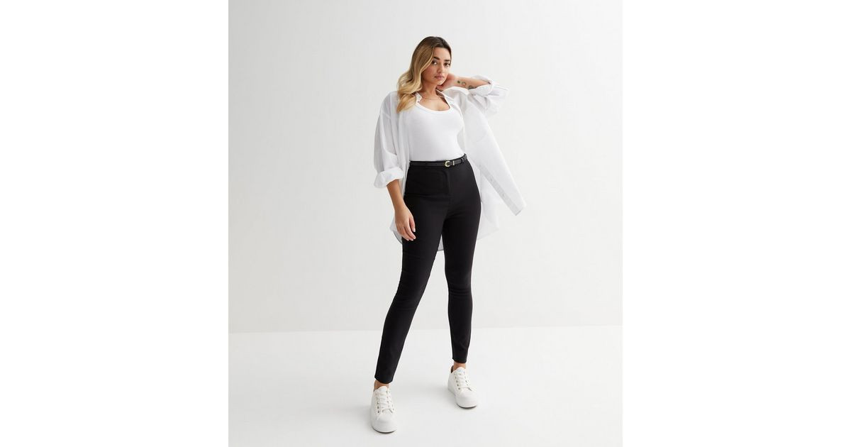 Petite Black Slim Stretch Belted Trousers
						
						Add to Saved Items
						Remove from Saved... | New Look (UK)