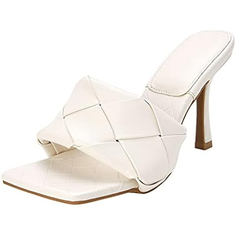 Womens Braided Heeled Sandal Backless Strappy Square Open Toe Slip On Block Chunky Heel Sandals C... | Amazon (US)