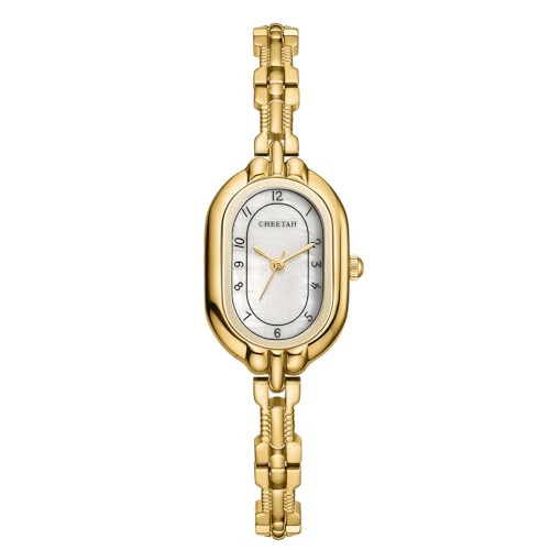 CHEETAH Gold-Tone Watches for Women, Small Vintage Bangle, Easy Read Numeral Dial in White, Waterproof | Amazon (US)