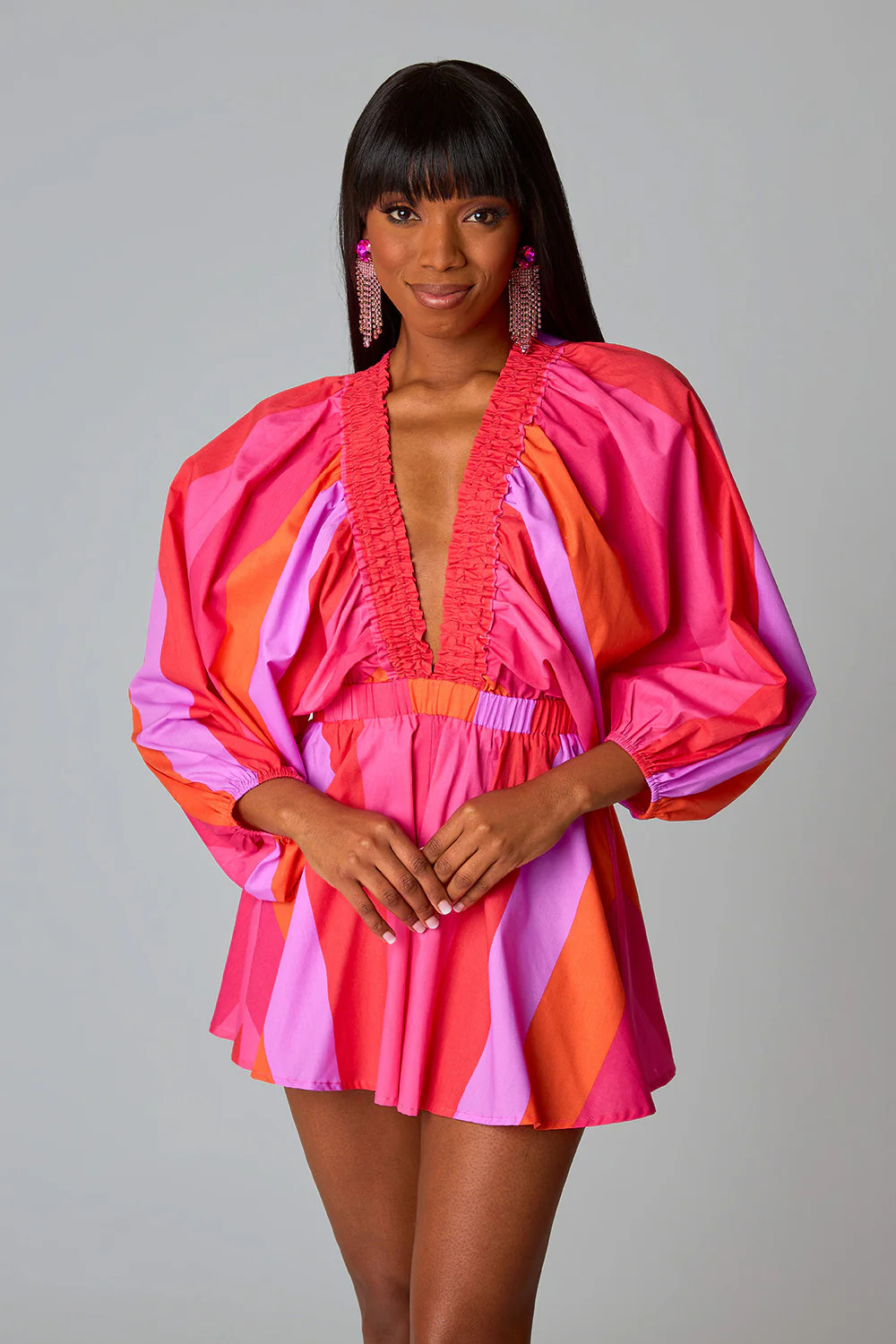 BuddyLove | Palm Beach Plunge Neck Romper | Candy Paint | BuddyLove