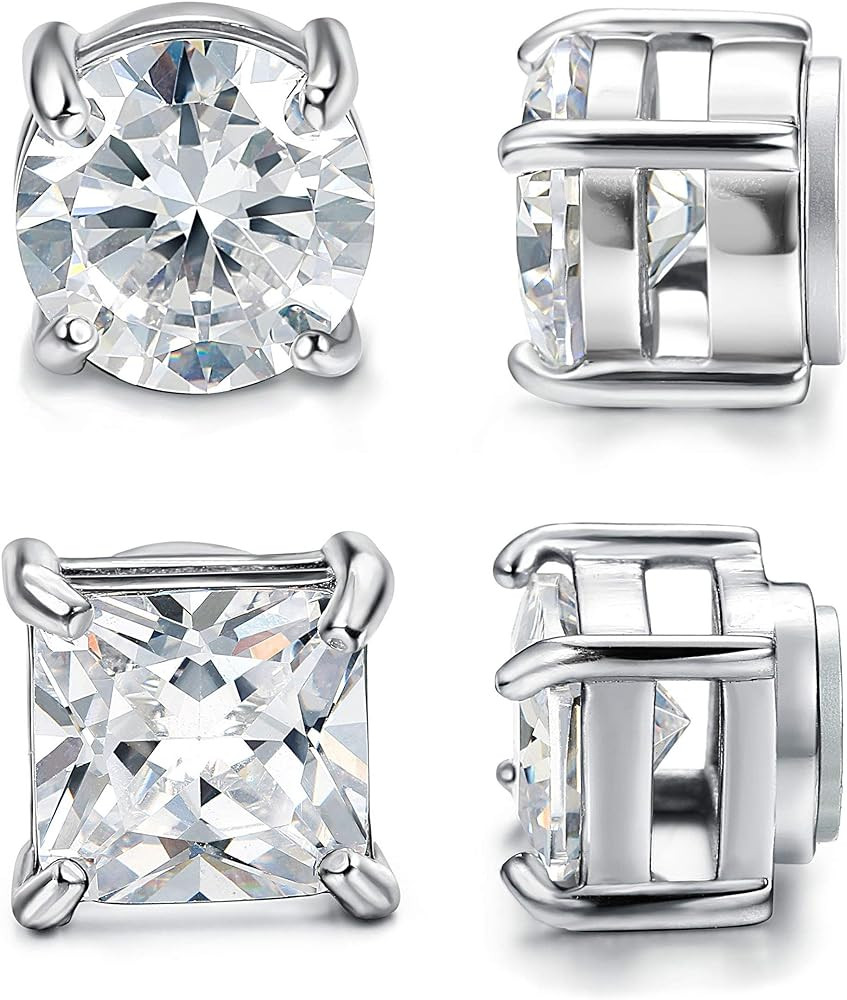 Jstyle 2 Pairs Stainless Steel Magnetic Stud Earrings for Men Women Non-piercing CZ Hypoallergeni... | Amazon (US)