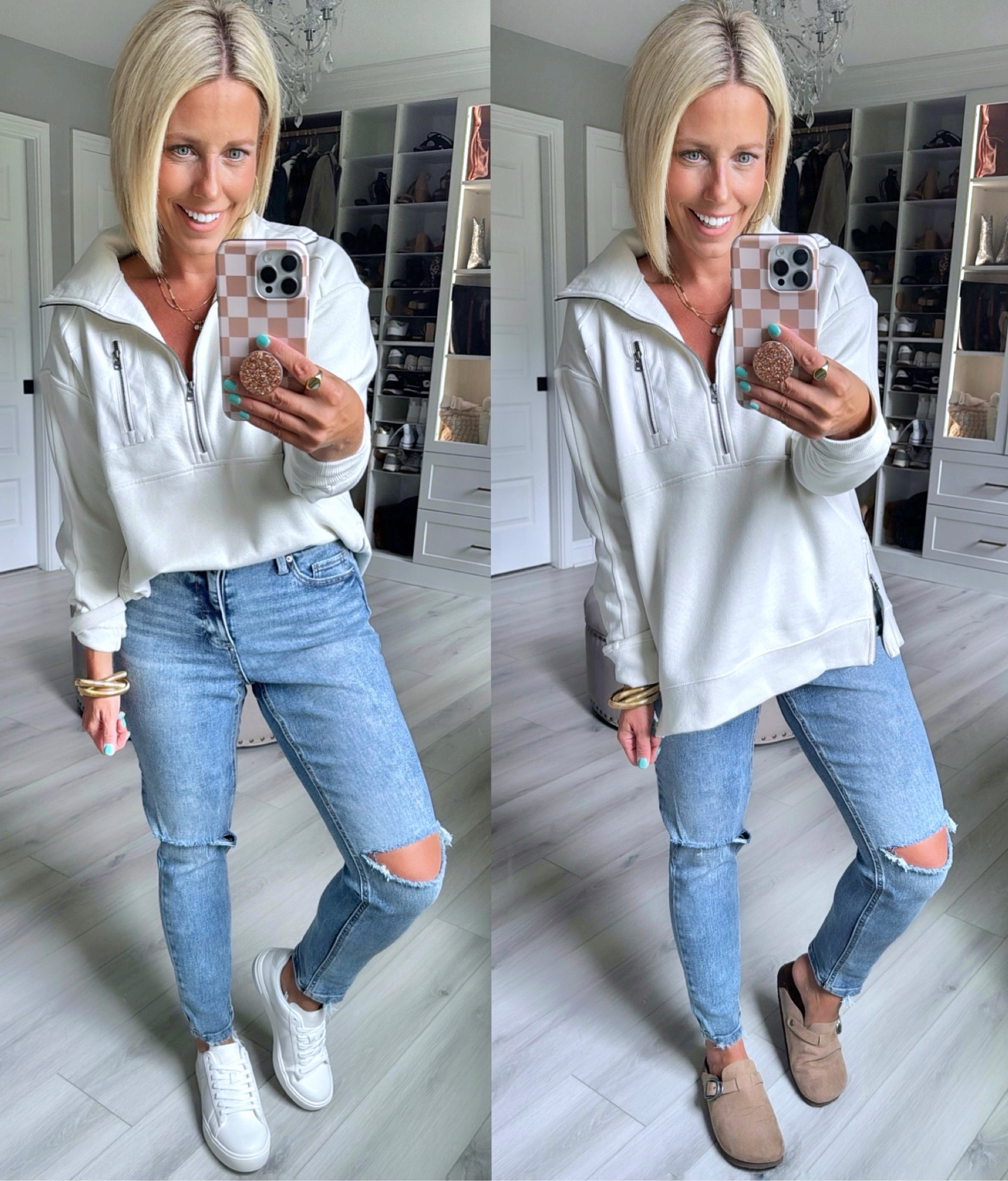This new @walmartfashion quarter zip jacket is perfection!!!! #WalmartPartner I’m telling you right now to grab one before they are gone!!!! #WalmartFashion is SO good!!!!!!!
⬇️⬇️⬇️
Top sized up to medium 
Jeans TTS size 4
Shoes TTS

#LTKFitness #LTKStyleTip #LTKFindsUnder50