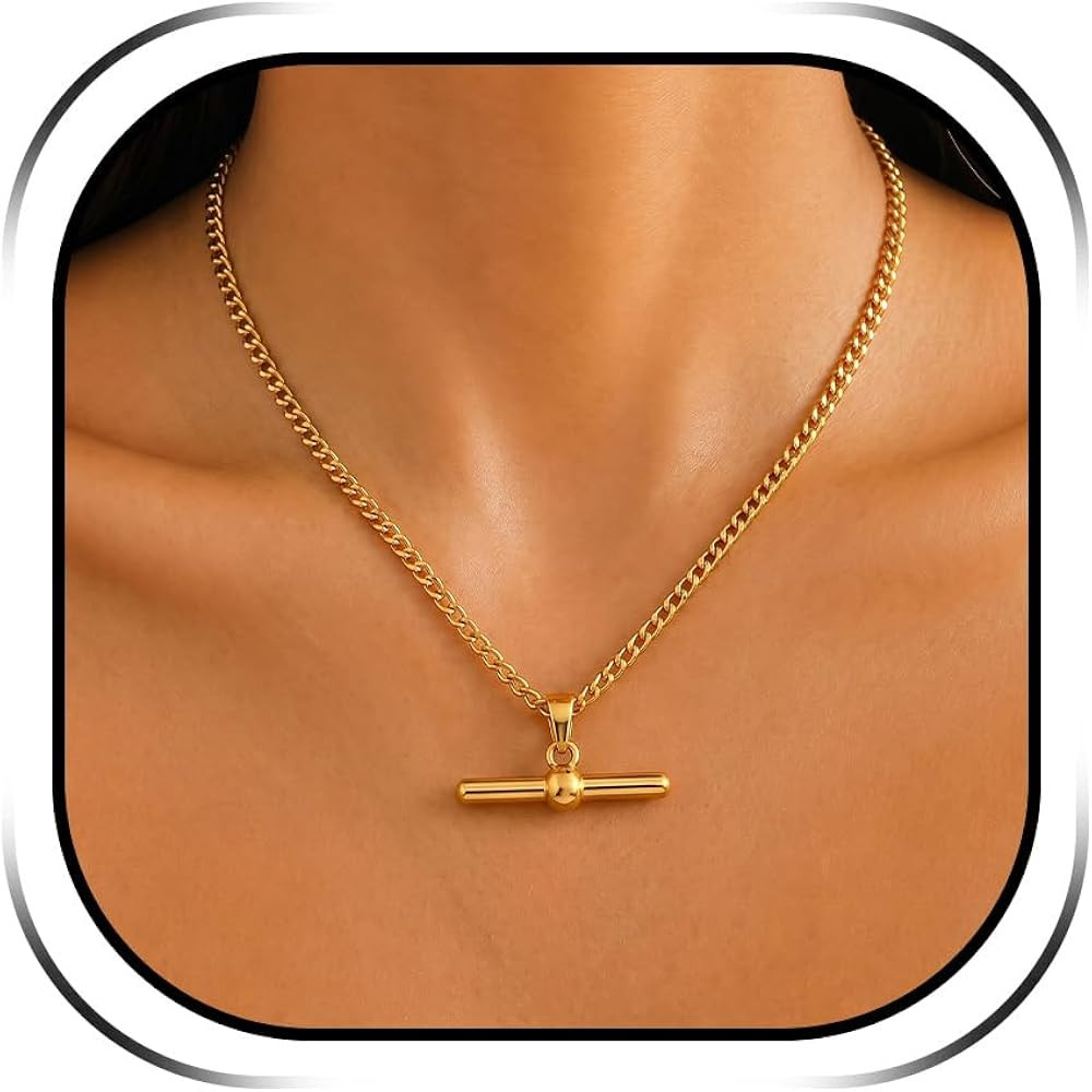 T Bar Necklace Layered Gold Necklaces for Women Pearl Necklaces Stack Trendy Pendant Necklaces fo... | Amazon (US)
