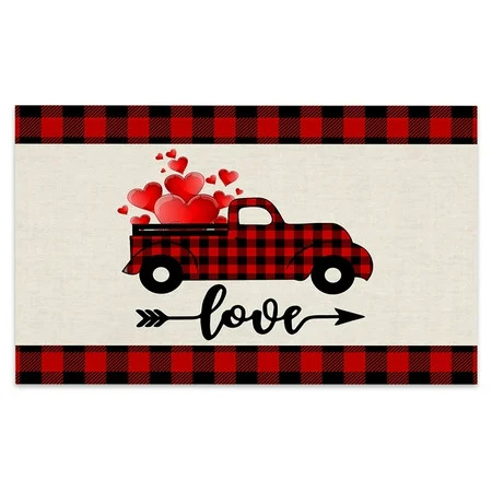 Valentine s Day Truck Kitchen Front Door Mat Red Heart Bath Mat Rose Flowers Mat Comfort Mat Non-Sli | Walmart (US)