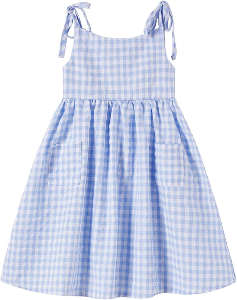 Rysly Vestido sin mangas de algod\u00f3n y lino para ni\u00f1as con tirantes y bolsillos para ni\... | Amazon (US)