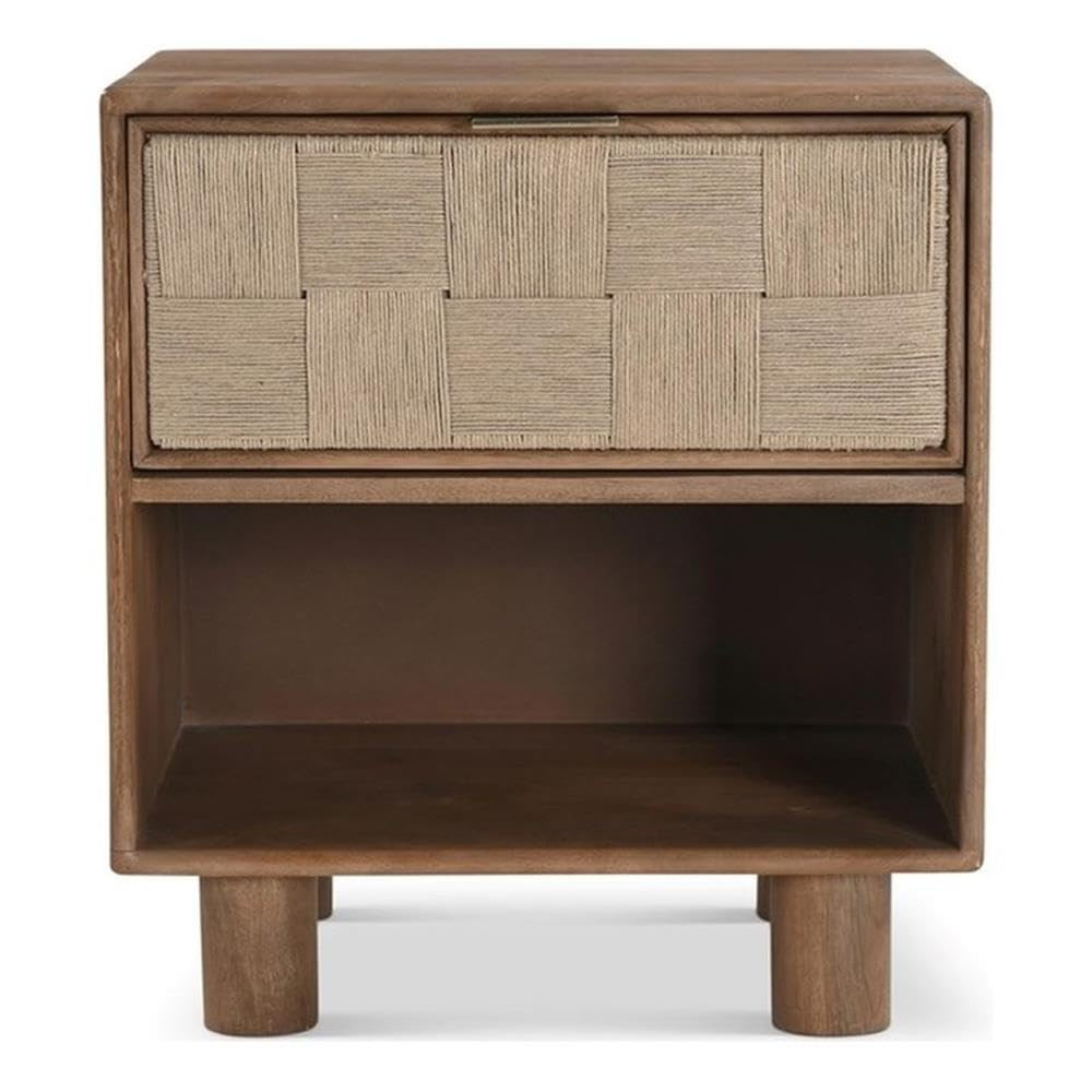 Pemberly Row Solid Wood Nightstand, 20 in, Medium Brown Finish, Woven Drawer Panel, Rounded Edges... | Amazon (US)