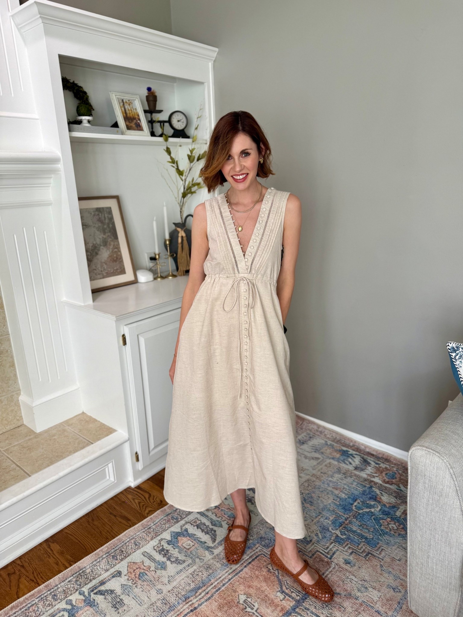 This linen dress from @Chicwish is so beautiful for spring and summer! It’s so flowy, lined has pockets and the buttons are functional! Perfect for beach vacation, family pictures, graduation parties and baby showers 

Love how this drop necklace from @Ana Luisa pairs with the low neckline 

#chicwish #chicwishstyle 

Linen dress | spring wardrobe staple | linen maxi dress | summer beach dress | amazon shoes | Ana Luisa jewlery | waterproof jewlery | classic chic look 



#LTKootd #LTKMothersDay #LTKSaleAlert