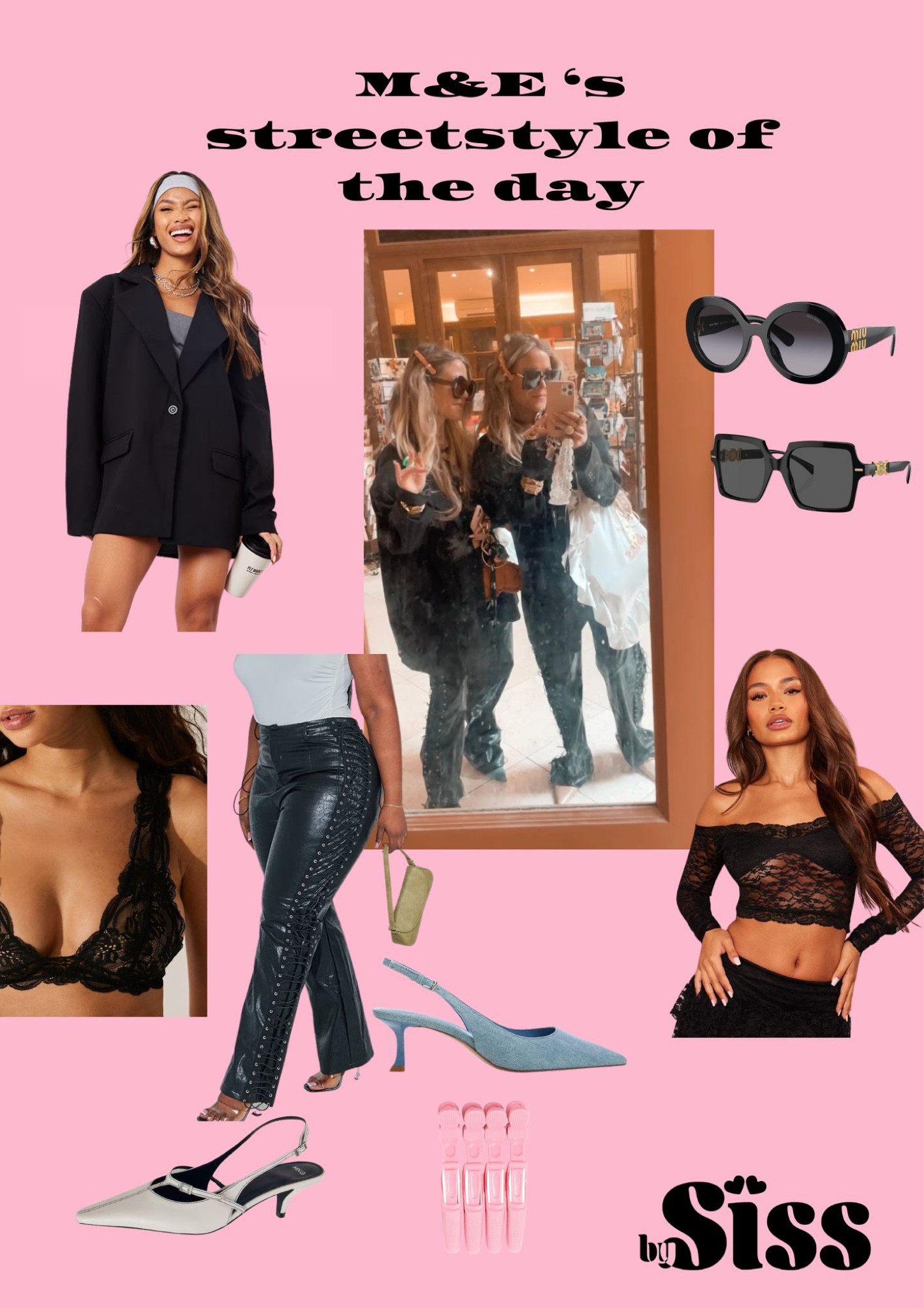 Pretty little thing amazing lace up leather pants styled with these cute off the shoulder tops and an oversized boyfriend blazer and don’t forget your oversized Sunglasses + Slingbacks. Our white bags are from our own brand shoppable on our webshop: www.bySiss.com 
The pants we wear in the smallest size cause it’s a plus edit. 
Enjoy wearing this outfit lovelies xx 
.
Black outfit, black leather trousers, black pants, spring sophisticated outfit, faux leather pants, streetstyle, twinning

#LTKfindsunder100 #LTKU #LTKstyletip