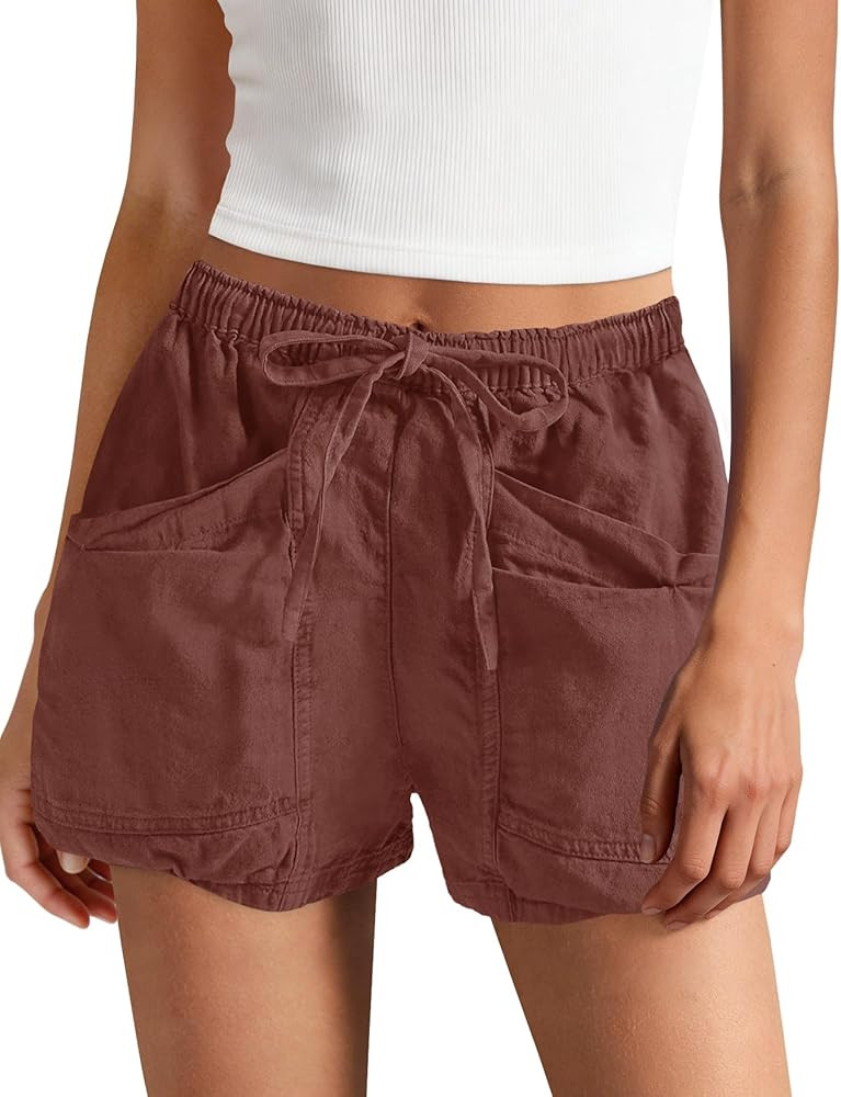 Panadila Womens High Waisted Linen Shorts Drawstring Cargo Shorts Casual Summer Beach Vacation Cl... | Amazon (US)