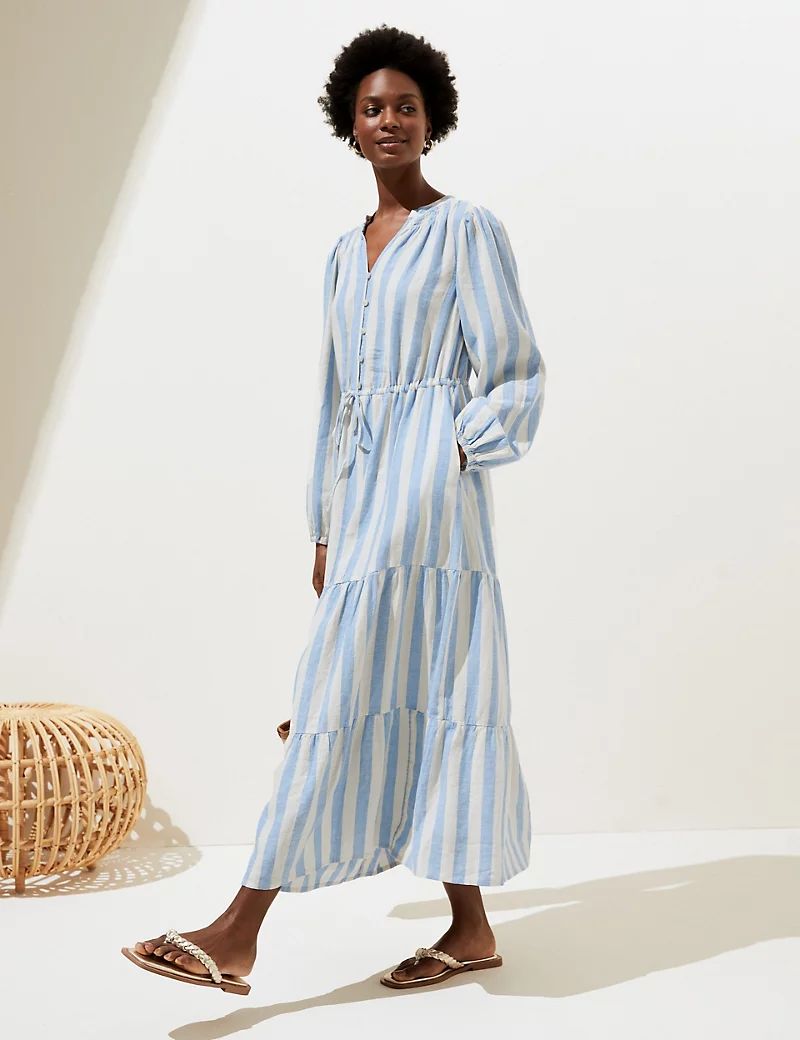 Linen Blend Striped Maxi Tiered Dress | Marks & Spencer (UK)