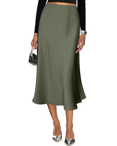Yewanka Women's Silk Satin Midi Skirt Elastic High Waisted A-Line Cheetah Print Leopard Long Skirts for Women Trendy | Amazon (US)