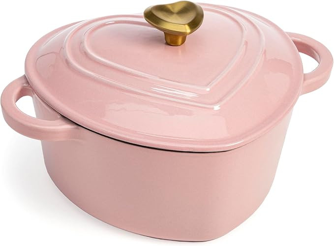 Paris Hilton Enameled Cast Iron Dutch Oven Heart-Shaped Pot with Lid, Dual Handles, Works on All ... | Amazon (US)