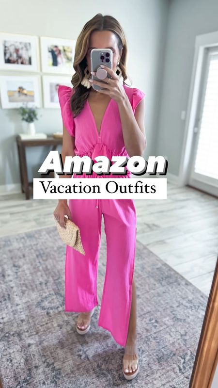Amazon vacation outfits. Amazon resort wear. Honeymoon outfits. Cruise outfits. Summer outfits. Spring outfits. Matching sets. Beach vacation. Tropical vacation. Clear wedges are TTS. 

*Wearing smallest size in each. I added a safety pin to the matching skirt set to tighten waist. Linen blend pants are a little sheer in color apricot. 

#LTKshoecrush #LTKtravel