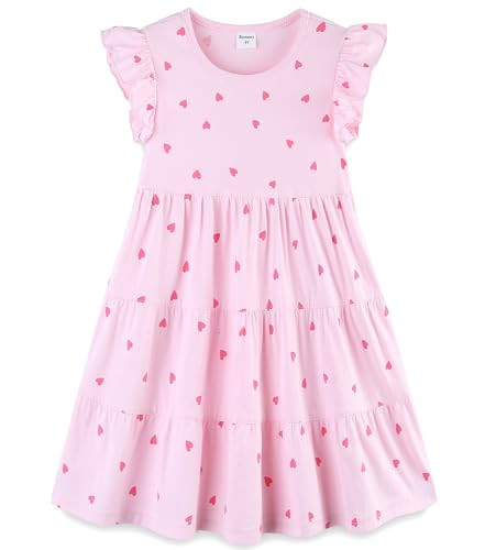 Kids Girl's Dresses Clothes Summer Spring Valentines Day Outfits Cotton Midi Ruffle Tank Sleeveless Sundress Clothing with Pockets Pink Hearts Size 12-13 Years | Amazon (US)