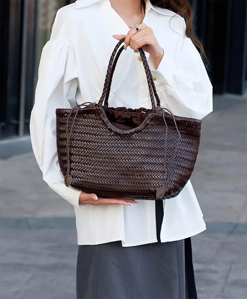 Vintage Woven Bag Genuine Leather Woven Basket Women's Bag,gift for Her ,gift for Wife - Etsy Aus... | Etsy (US)
