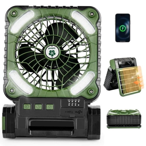 Indwell Solar Camping Fan， Portable fan with Dual Charging, 4 Speeds & 3 Light Levels, Timer & ... | Walmart (US)