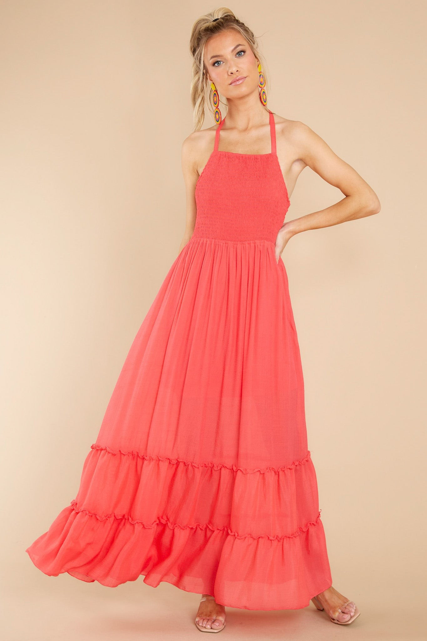 Stick Around Coral Maxi Dress | Red Dress 