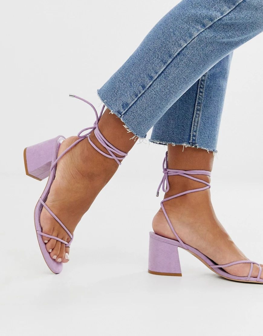 Pull&Bear faux suede wrap tie sandals in lilac-Purple | ASOS (Global)
