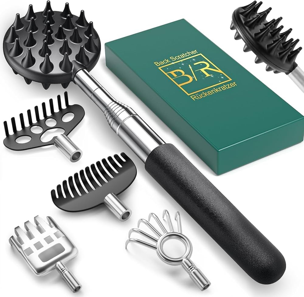 Telescoping Back Scratcher with 5Pcs Detachable Scratching Heads, Stocking Fillers for Men, Gifts... | Amazon (UK)