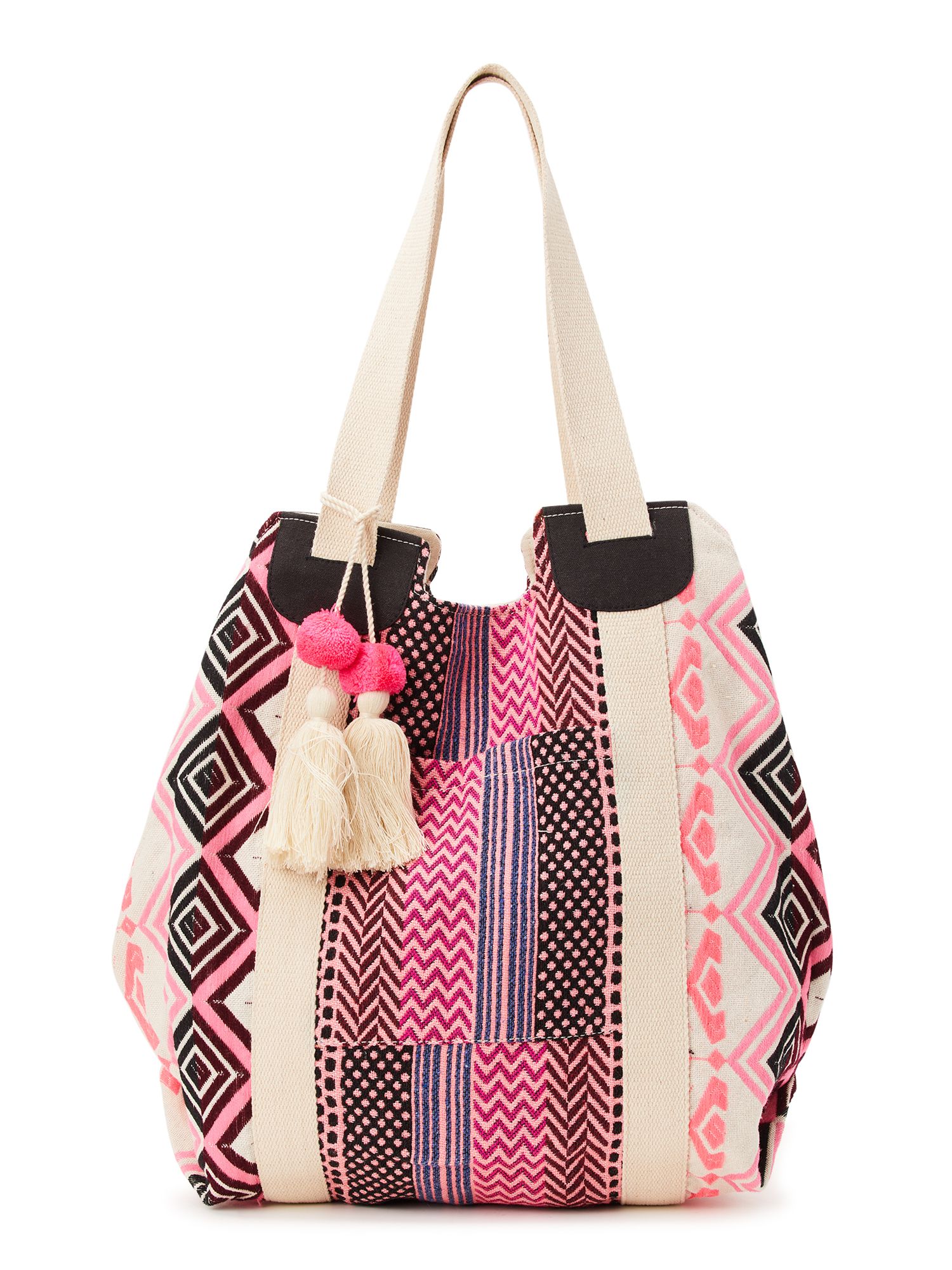 No Boundaries Women's Woven Beach Tote Handbag, Pink | Walmart (US)