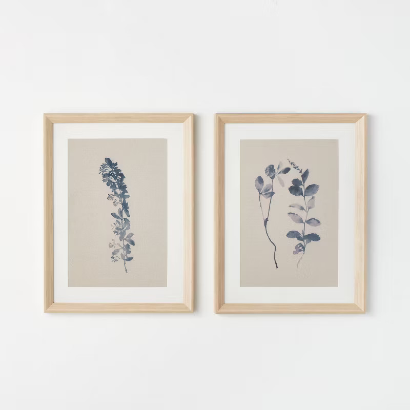 (Set of 2) 18" x 24" Naive Floral Sketch Framed Wall Arts Blue - Threshold™ designed with Studi... | Target