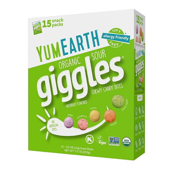 YumEarth Organic Sour Giggles Chewy Candy – Allergy Friendly, No Artificial Dyes, Non GMO, Glut... | Amazon (US)