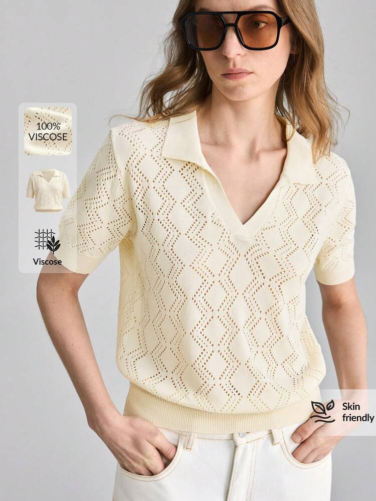 Ontre 2026 Nuovo Maglione A Maniche Lunghe Lavorato A Maglia Bianco E Traforato Per Donna, Adatto Per Feste Urbane Moderne, Stagione Back To School, Stile Casual Minimalista Urbano Per Uso Quotidiano, Stile Bohémien, Vacanze, Festival, Stagione Primaverile | SHEIN