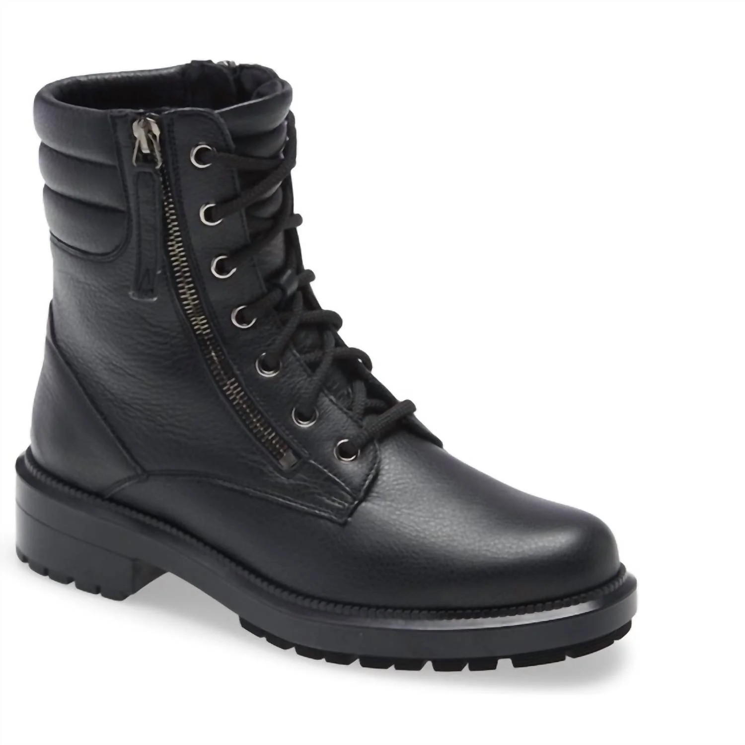 Women's Leather Water Resistant Combat Boots In Black | Shop Simon