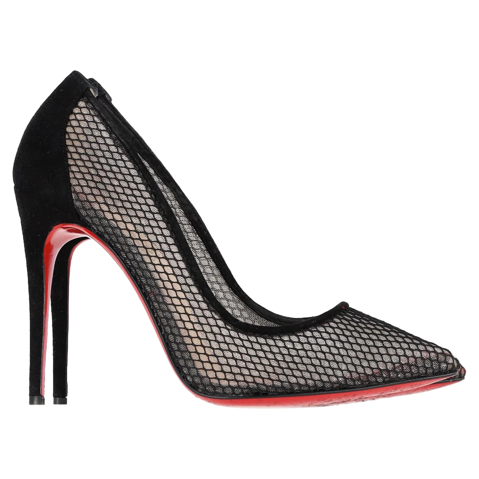 Christian Louboutin Mesh Follies Resille Pumps in Black Suede | Shop Simon