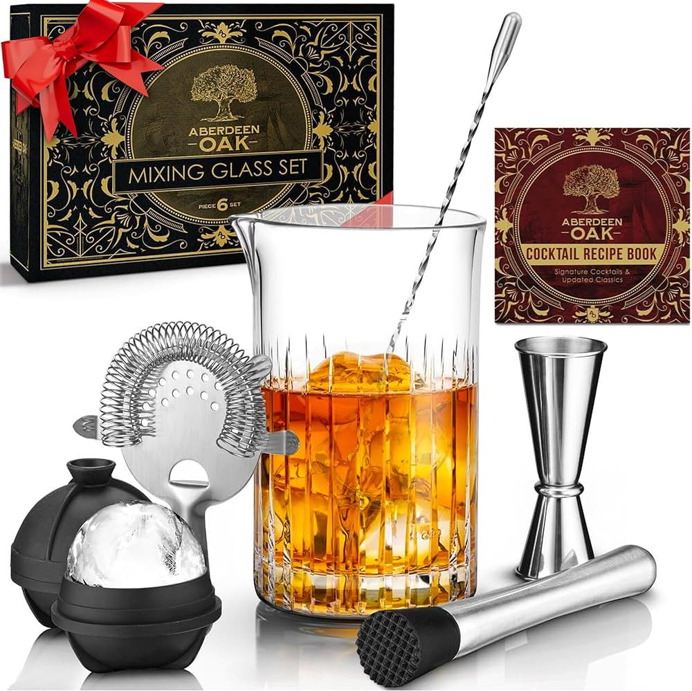 Aberdeen Oak Crystal Cocktail Mixing Glass Set - 7-Piece Bar Tool Ensemble - Handcrafted Crystal ... | Amazon (US)