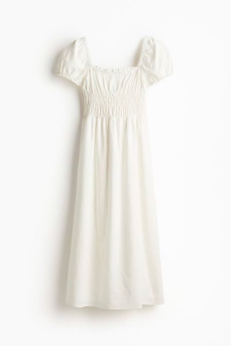 White puff sleeve linen midi dress 

#LTKstyletip #LTKSeasonal #LTKfindsunder50