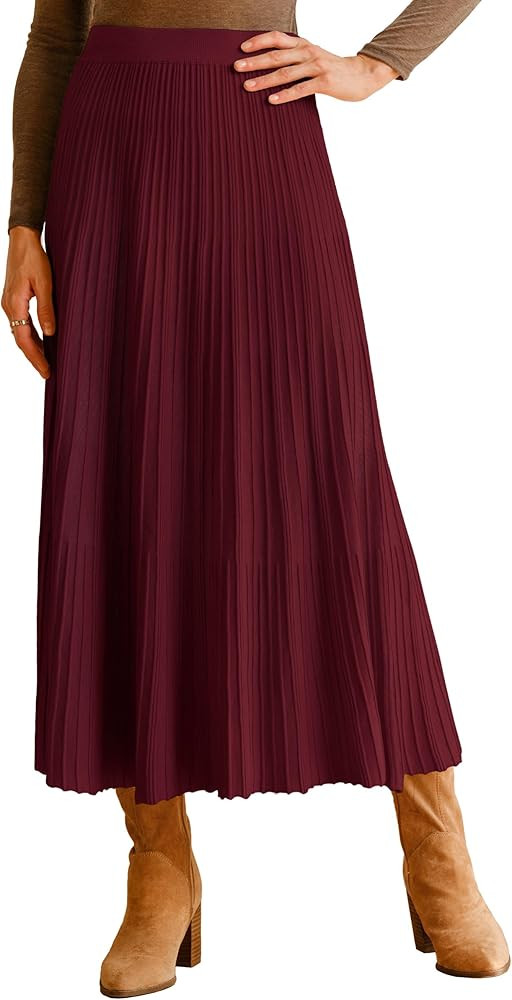 Arach&Cloz Women's Wool Blend Wide Elastic Band A-Line Pleated Flowy Long Skirts 2025 | Amazon (US)