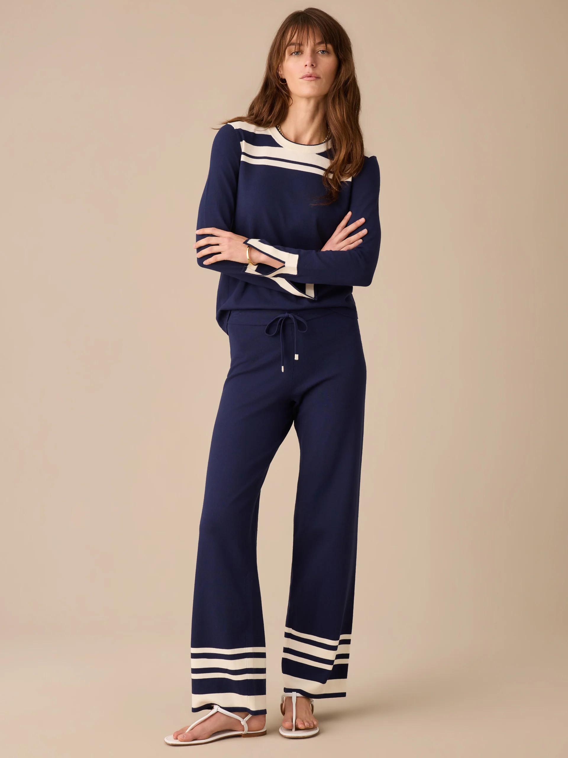Winter_Navy/Cream Stripe Amara Pants | Women's Pants | J.McLaughlin | J.McLaughlin