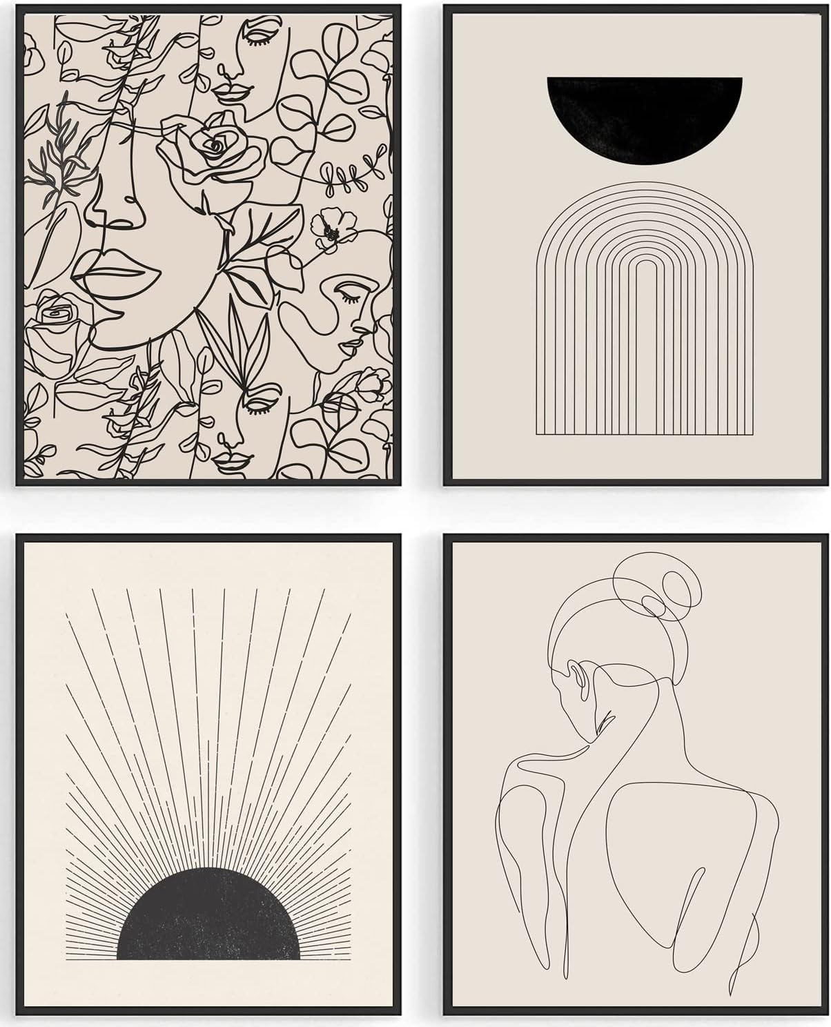 Minimalist Boho Wall Art Prints, Abstract Black Beige Sunrise Women Line Wall Decor, Mid-Century ... | Amazon (CA)