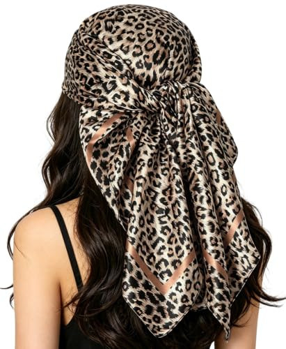 35"Leopard Print Satin Head Scarf for Women Cheetah Silk Bandana Neck Scarf | Amazon (US)