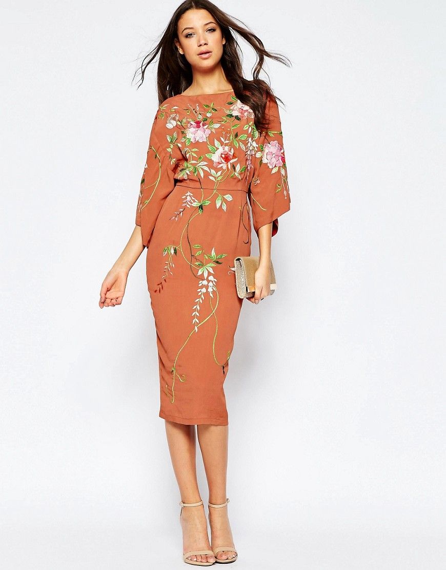 ASOS TALL Kimono Midi Dress With Embroidery | ASOS UK