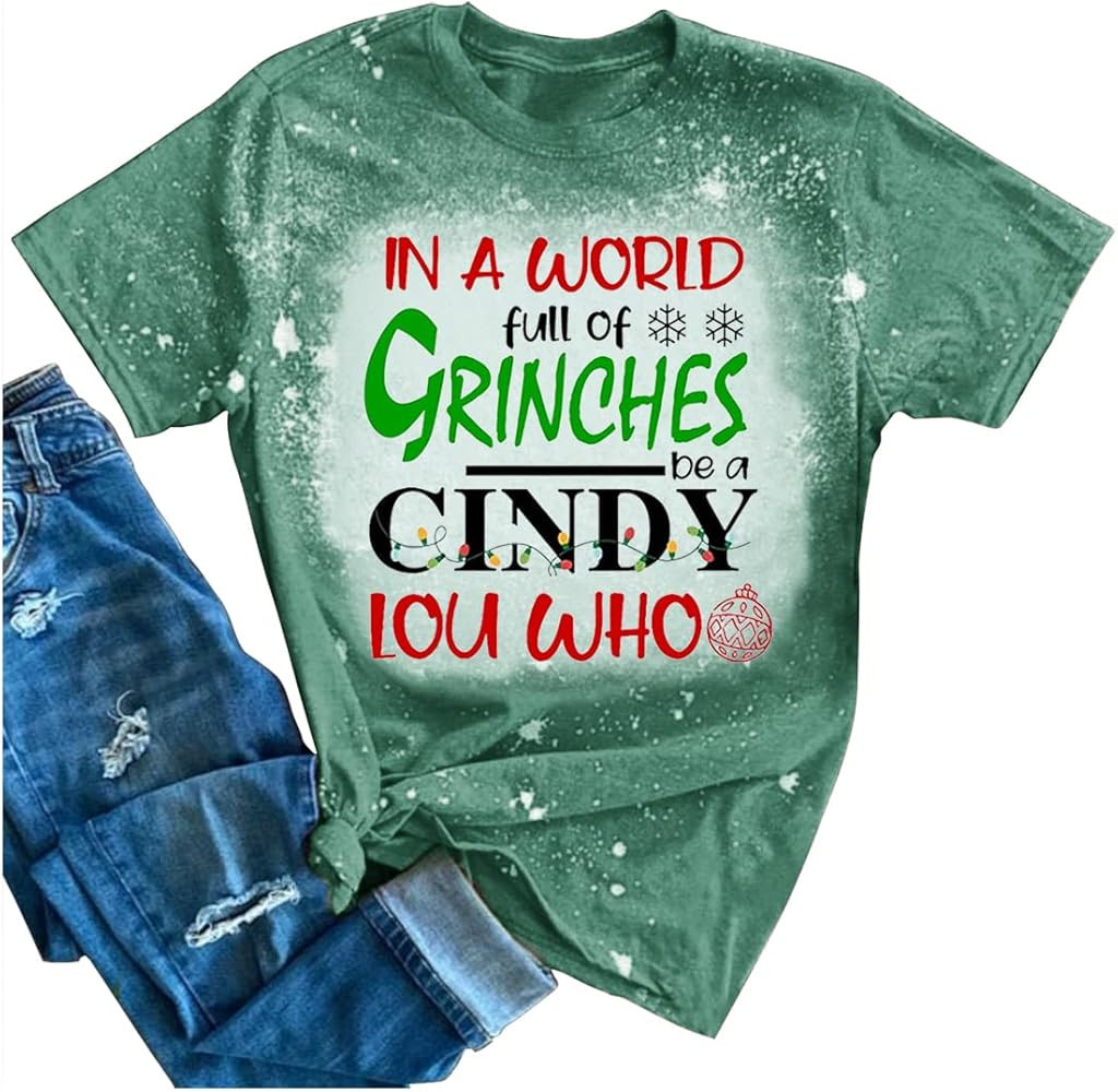 Winter V Neck Casual T Shirts for Women Christmas Funny Print Tee Tops Cindy Lou Who Tee Shirt Cu... | Amazon (US)