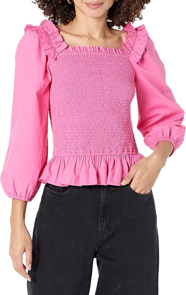 The Drop Women's Marisol Long Sleeve Ruffle Smocked Cropped Top | Amazon (US)