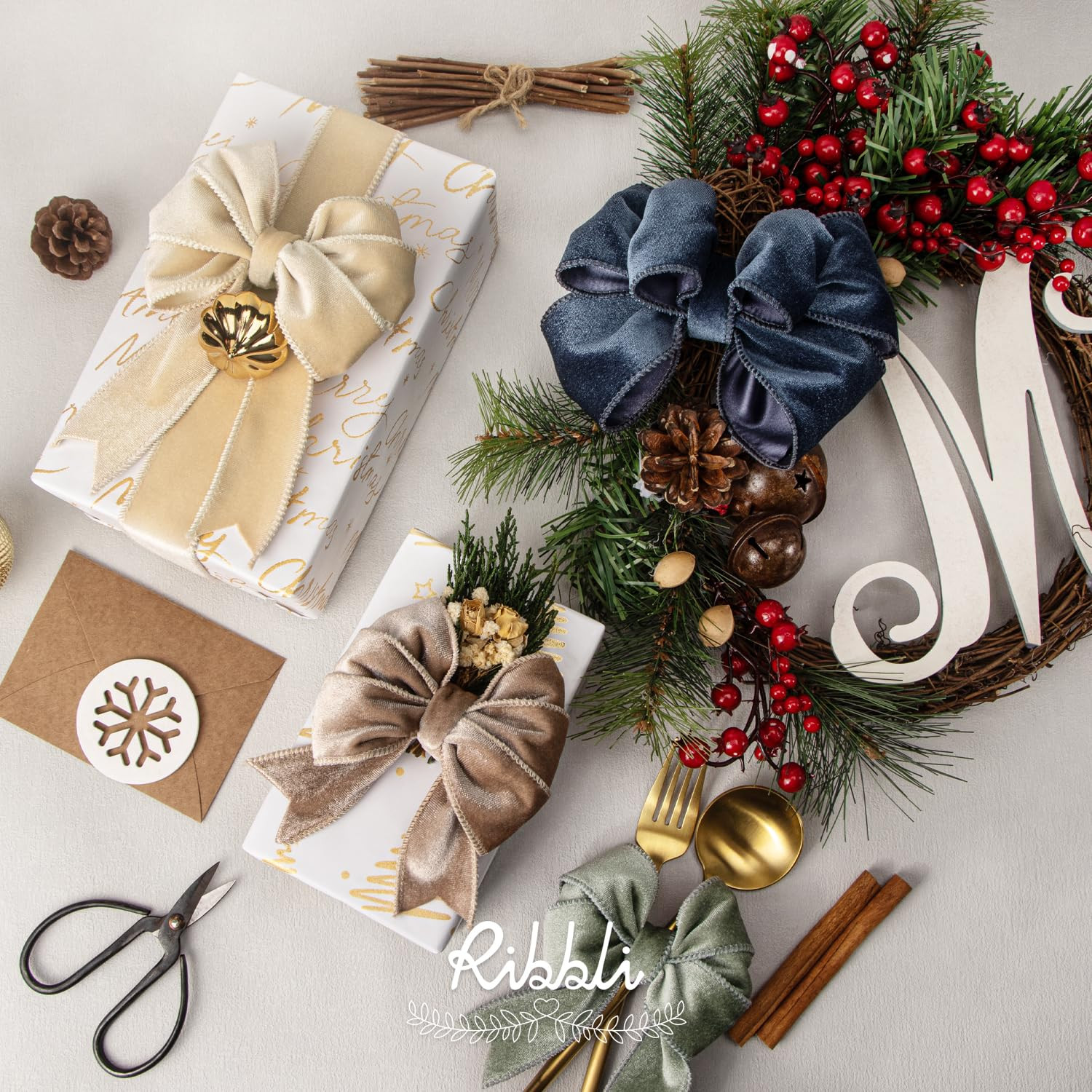 Ribbli Camel Velvet Wired Ribbon 2.5 Inch Velvet with Satin Christmas Ribbon for Gift Wrapping Ch... | Amazon (US)