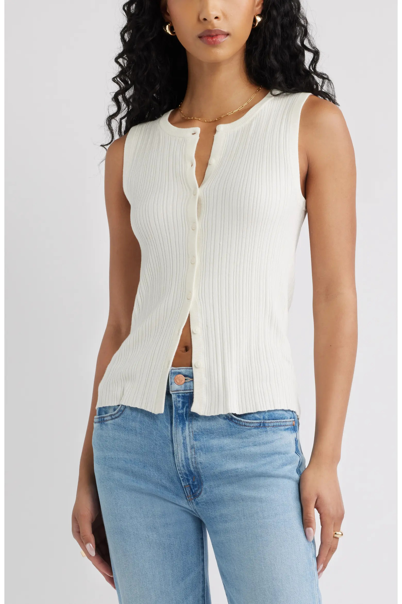 Button Front Rib Tank (Women) | Nordstrom | Nordstrom