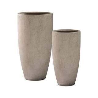 KANTE 31.4" and 23.6"H Weathered Finish Concrete Tall Planters (Set of 2), Large Outdoor Indoor w... | The Home Depot