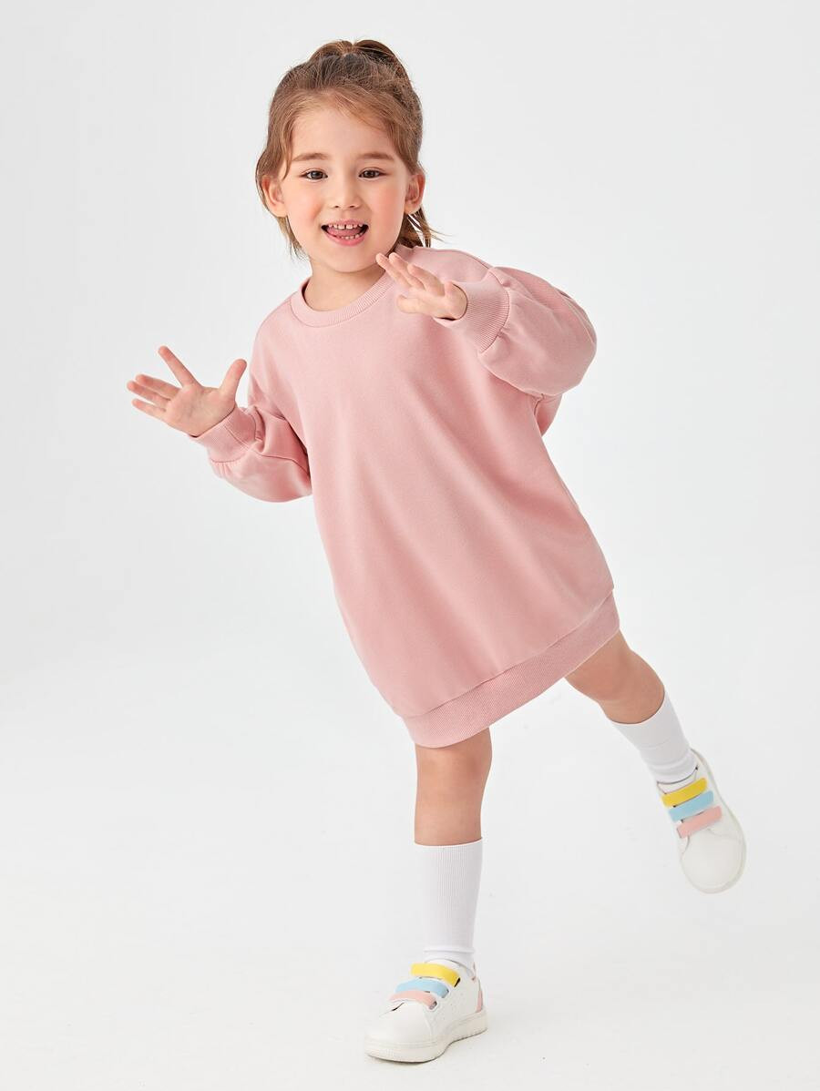 SHEIN BASICS Toddler Girls Drop Shoulder Solid Sweatshirt Dress | SHEIN