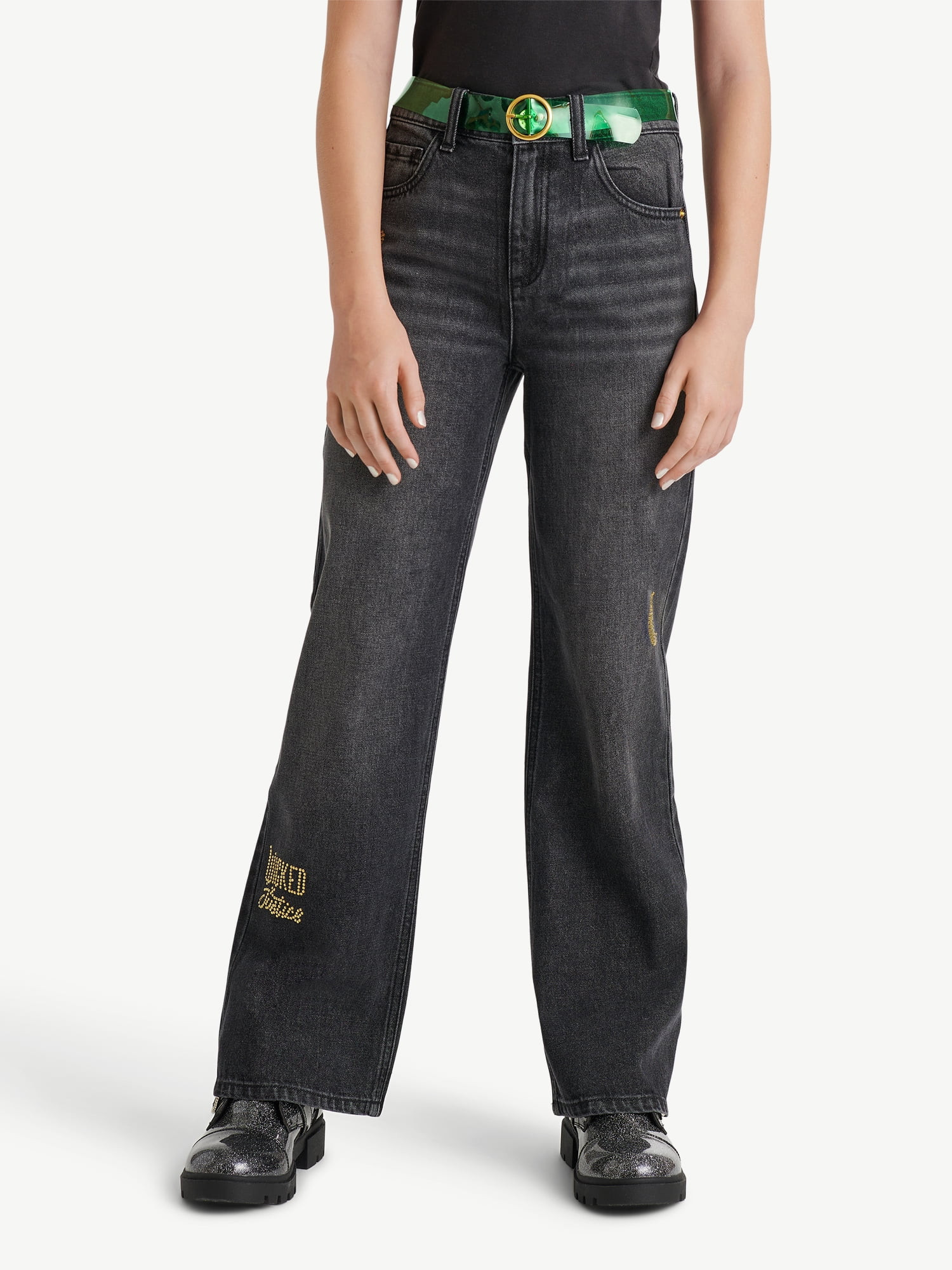 Justice Girls Wicked Relaxed Flare Jean With Belt, Sizes 6-18 | Walmart (US)